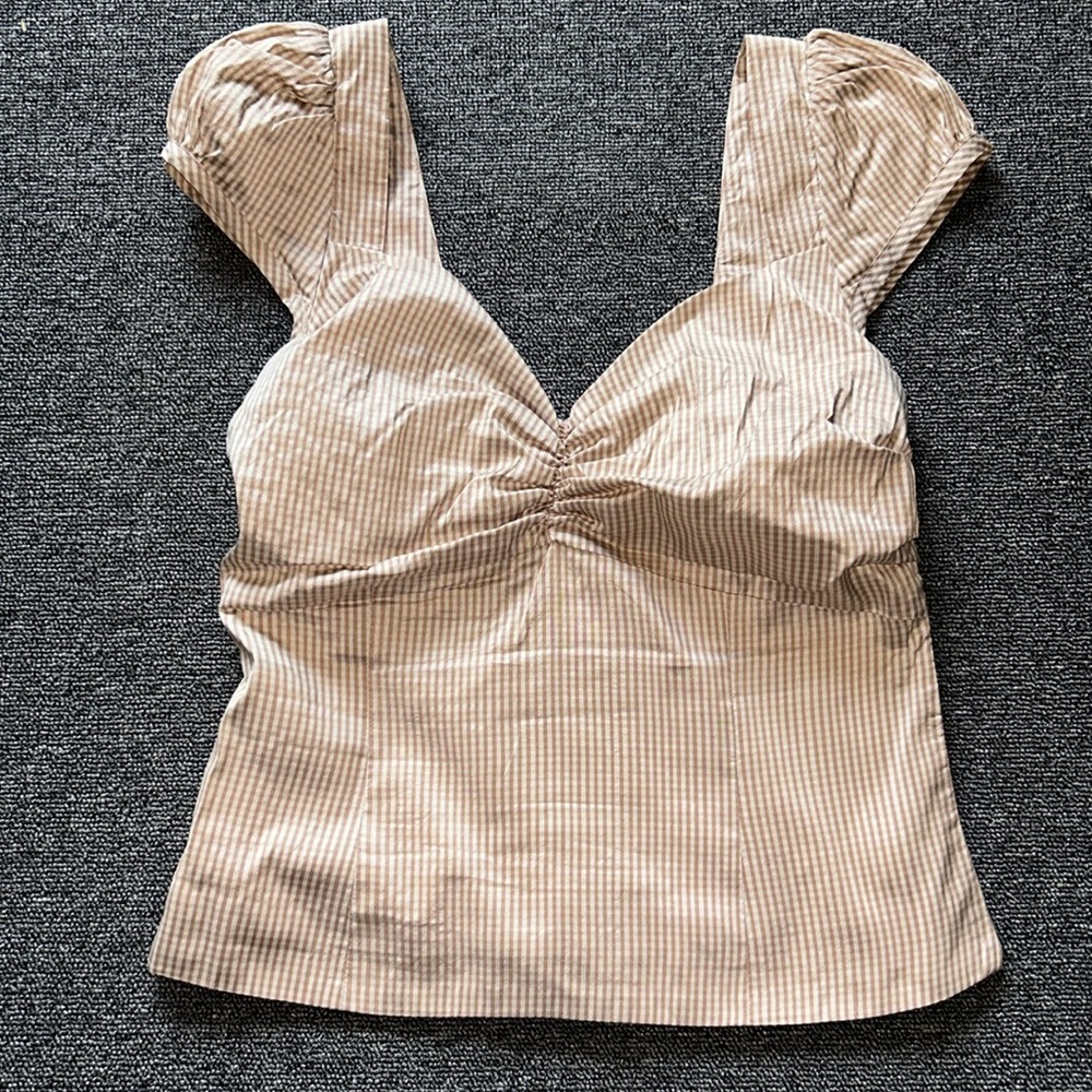Elegant Beige Striped Blouse 100% Silk